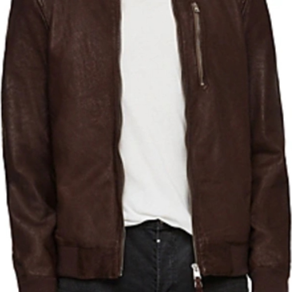 All Saints Oxblood Rich Brown Leather Kino Bomber Jacket - men’s large